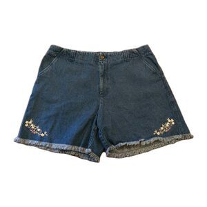 Westbound Blue Jean Shorts with Floral Embroidery